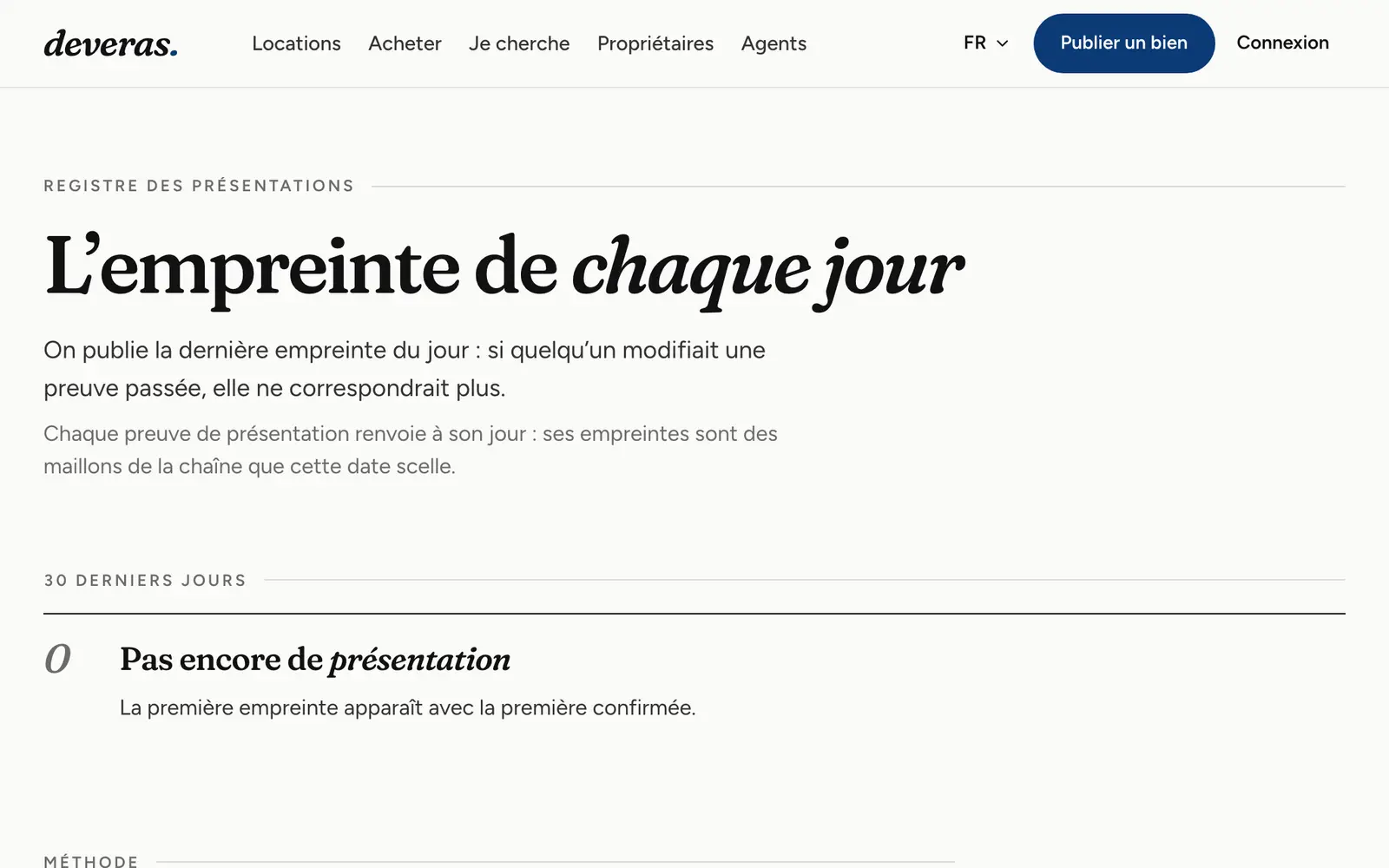 Registre public des attestations, avec l'empreinte du jour