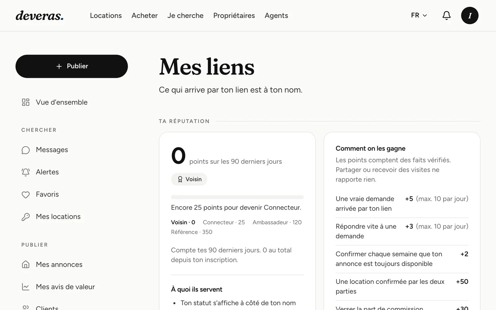 Mes liens : clics et demandes pour chaque lien partagé