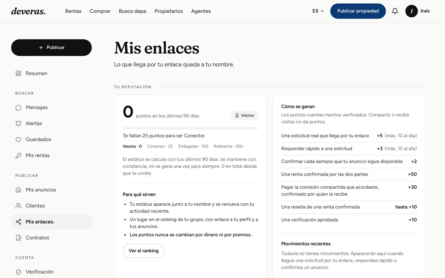 Mis enlaces: tu reputación y cómo se ganan los puntos
