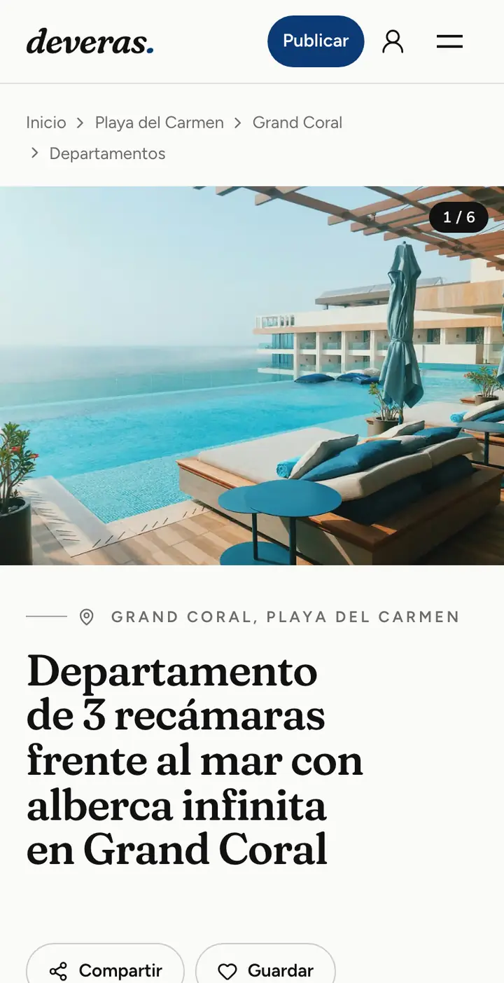 Un anuncio en Deveras visto en el celular: foto grande, zona y título