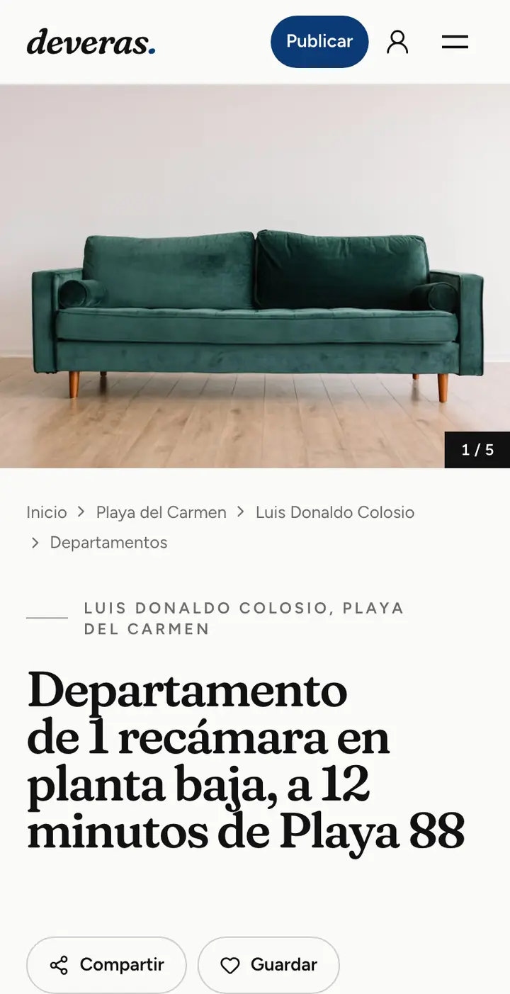 Un anuncio en Deveras visto en el celular: foto, colonia y título