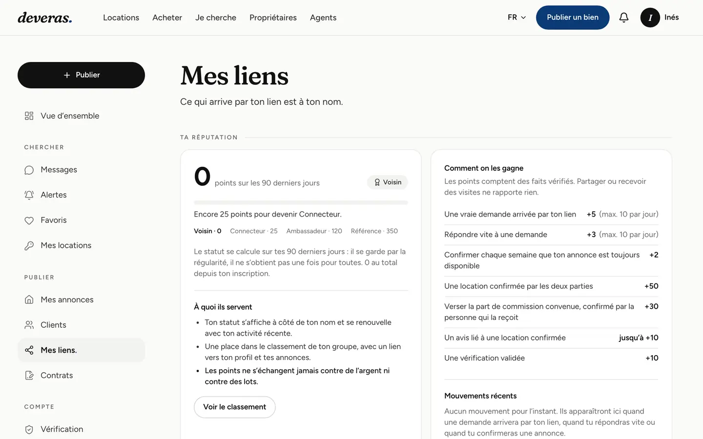 Mes liens : ta réputation et comment gagner des points